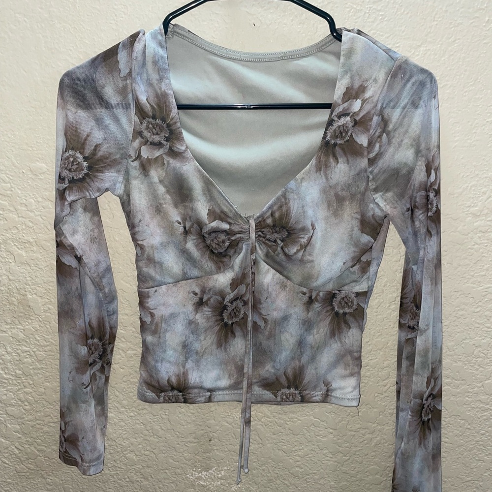 Floral Long Sleeve Top - Brown
